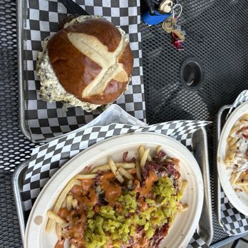 Rustwater Kitchen & Taproom - Bacon artichoke burger, and Ruben fries - Beer Bar Near Me - Fairfield, California