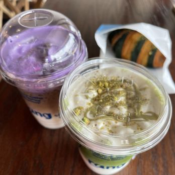 Rang Coffee - Ube coco latte, pistachio croissant, and emirates matcha latte w vanilla cf - Coffee & Tea Near Me - Sugar Land, Texas