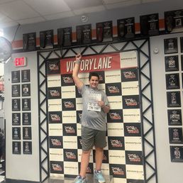My so on the winner's podium after the race!