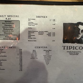 Tipico's - Menu - Mexican Near Me - Dallas, Texas