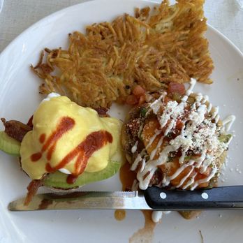 Broken Yolk Cafe - California Benedict and sopes Benedict with my well done hash browns. - Breakfast & Brunch Near Me - Del Mar, California