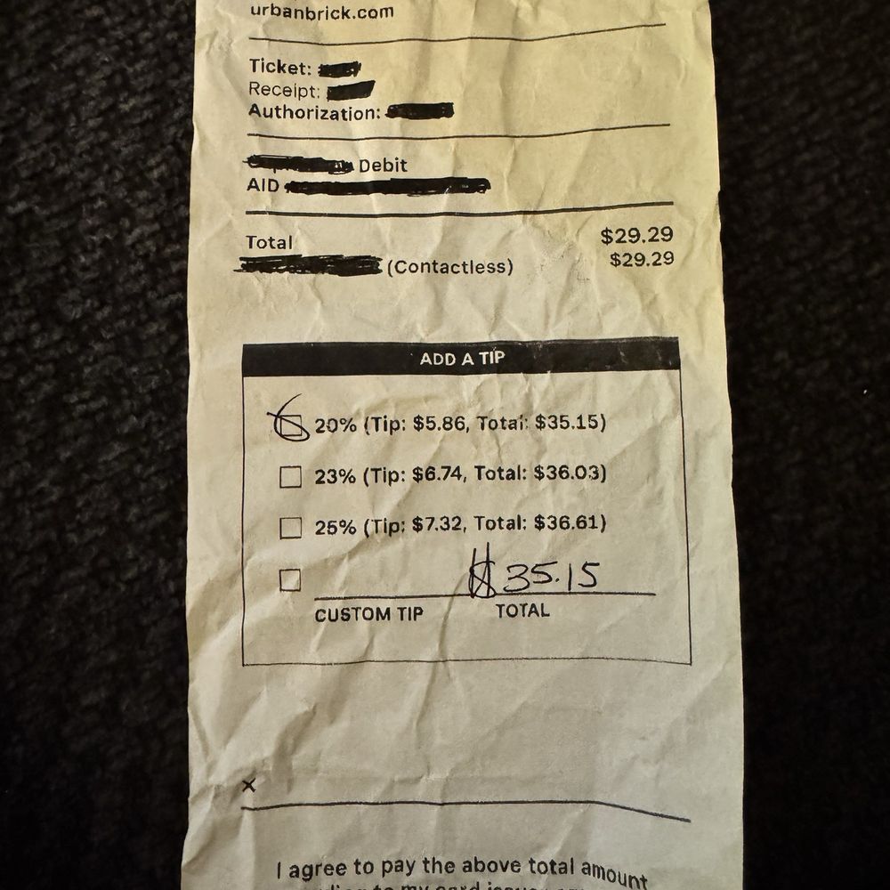 Urban Brick - Customer receipt - Pizza Near Me - DeLand, Florida Urban Brick - Customer receipt - Pizza Near Me - DeLand, Florida