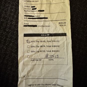 Urban Brick - Customer receipt - Pizza Near Me - DeLand, Florida Urban Brick - Customer receipt - Pizza Near Me - DeLand, Florida