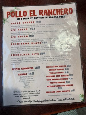 Menu photo 2 Pollo El Ranchero Guymon, OK Menu photo 2 Pollo El Ranchero Guymon, OK