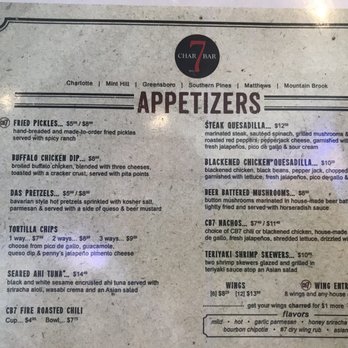 CharBar No 7 - Menu - American Near Me - Mountain Brook, Alabama