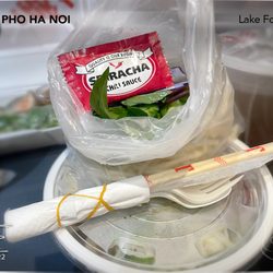 Pho Ha Noi - Combination Pho/Pho Dac Biet ($13.50) To-go order (I'm not a fan of the prepackaged hoisin & chili sauce.)