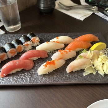 Kanpachi Sushi - Sushi deluxe with a salmon roll - Japanese Near Me - Edison, New Jersey Kanpachi Sushi - Sushi deluxe with a salmon roll - Japanese Near Me - Edison, New Jersey