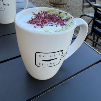 Kelly’s Kitchen - August 16, 2026 - "Flower Shop" matcha latte.  So good! - Coffee & Tea Near Me - Dolores, Colorado