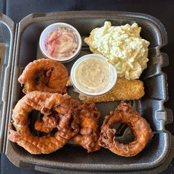 Baker Bros. BBQ - My favorite, the catfish plate with onion rings.