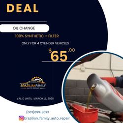 Brazilian Family Auto Repair - Don't miss our deal, oil change only $65 until March 15!