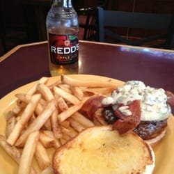 The Bowery Grille & Pub - Black and Blue Burger and Fries. $5 - nice! Love that Redd apple ale too