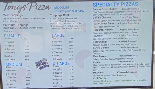 Menu photo 2 Tony's Pizza - Visalia Visalia, CA Menu photo 2 Tony's Pizza - Visalia Visalia, CA