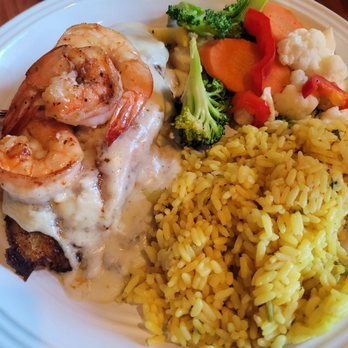 Pacific Seafood - Stuffed Flounder w/ ponchatarain sauce; grilled fresh veggies! - Seafood Near Me - San Leon, Texas