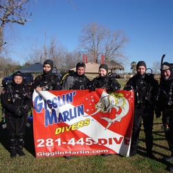 Gigglin' Marlin Dive & Swim - All geared up for our final lake dives! L-R, DM Nicole, my husband, Instructor Tom, me, student Sergio, Instructor Ron.