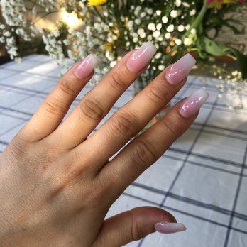 Trendy Nails Spa - Pink and White ombré, coffin shaped nails by Helen! She's the best! - Nail Salons Near Me - Chula Vista, California
