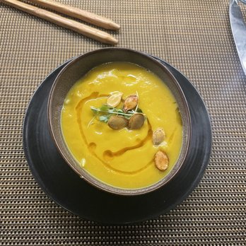 Yo Nashi - Roasted Pumpkin and coconut soup with crab meat, topped with pumpkin seeds - Sushi Bars Near Me - New Orleans, Louisiana Yo Nashi - Roasted Pumpkin and coconut soup with crab meat, topped with pumpkin seeds - Sushi Bars Near Me - New Orleans, Louisiana