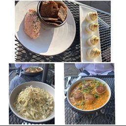 Salmon dip, deviled eggs, seared scallops and crab bucatini Salmon dip, deviled eggs, seared scallops and crab bucatini