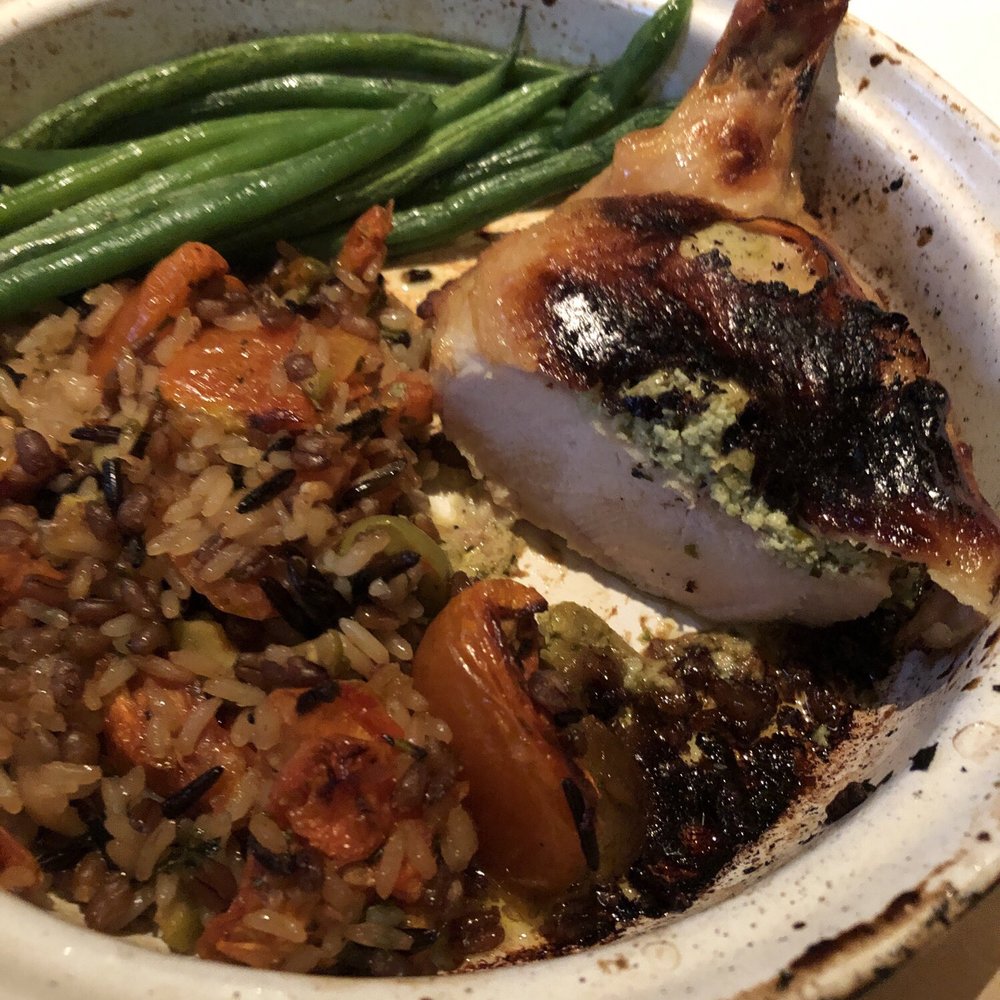 Seasons 52 - Pot-Roasted Basil-Ricotta Chicken Look at that basil-ricotta mixture right under the crispy skin! - New American Near Me - Schaumburg, Illinois Seasons 52 - Pot-Roasted Basil-Ricotta Chicken Look at that basil-ricotta mixture right under the crispy skin! - New American Near Me - Schaumburg, Illinois
