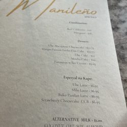 Manileno - Menu