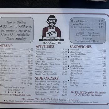 T C's Restaurant & Tavern - Menu at TC's on November 4, 2023. - Pubs Near Me - Battle Ground, Indiana