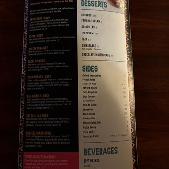 Rookies Cantina - Menu lunch specials, desserts, sides, non alcoholic beverages - Mexican Near Me - Longwood, Florida