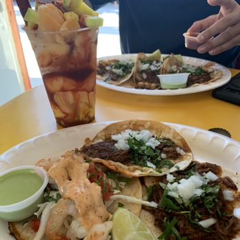 El Cinco De Mayo - 1 birria taco with cheese and 1 without, 1 shrimp taco, mangoneada - Mexican Near Me - Redondo Beach, California