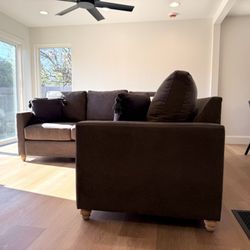 Alberto's Sofa Factory - Custom made sectional with pet friendly fabric and washable back support pillows.