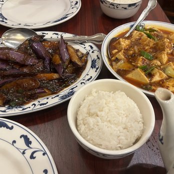 Sichuan Pavilion - Eggplant in Hot Garlic Sauce (left) and Ma Po Tofu (right) - Szechuan Near Me - Washington, DC, District of Columbia
