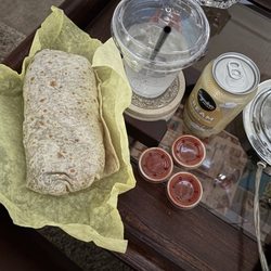Patty's Mexican Food - Carne Asada burrito and homemade mild hot sauce