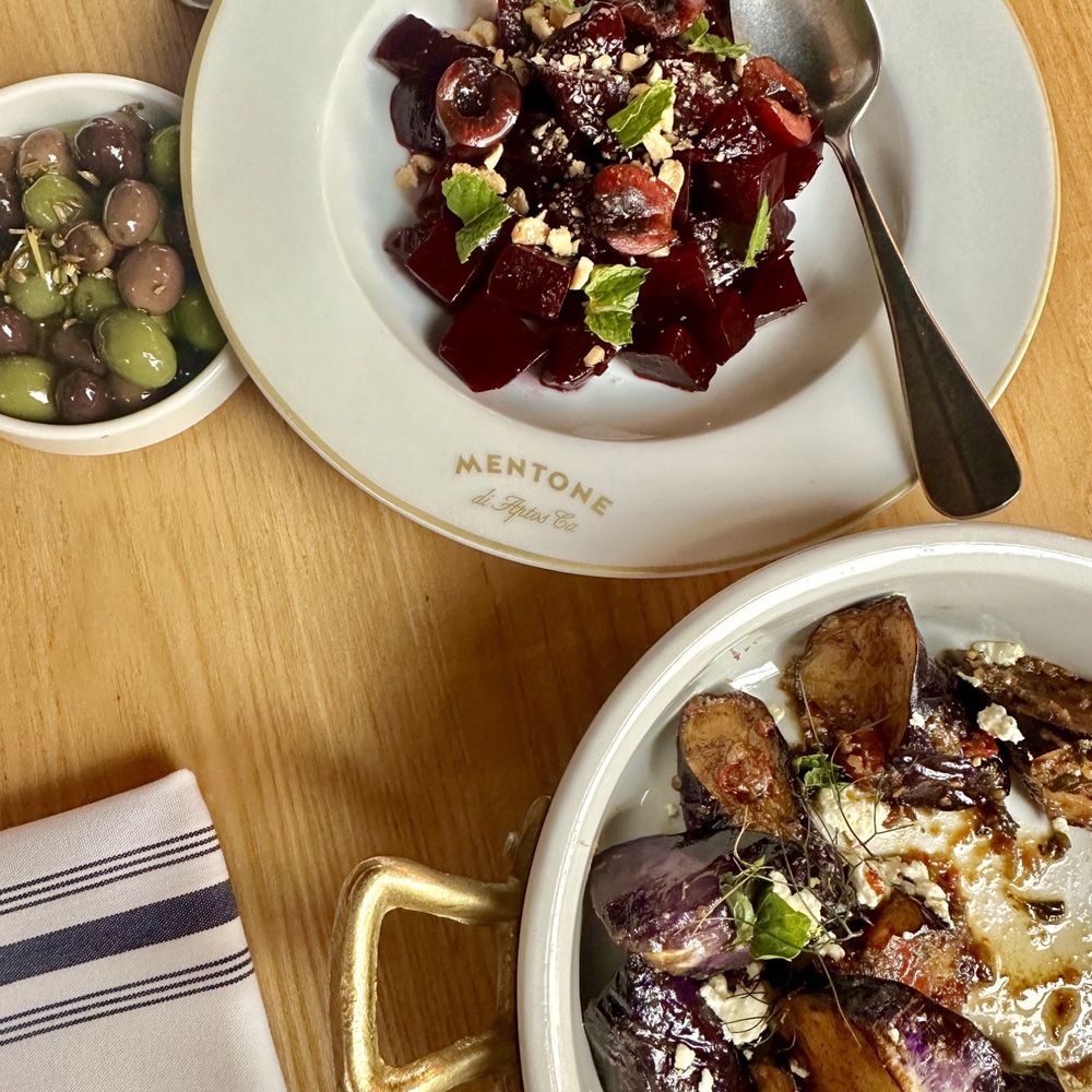Mentone - Olives, Eggplant, and Beet Salad - Italian Near Me - Aptos, California