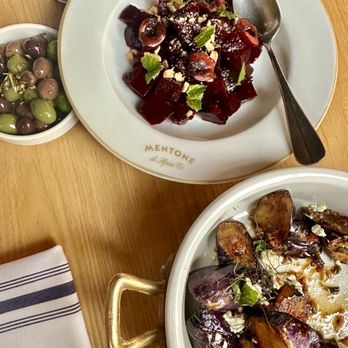 Mentone - Olives, Eggplant, and Beet Salad - Italian Near Me - Aptos, California Mentone - Olives, Eggplant, and Beet Salad - Italian Near Me - Aptos, California