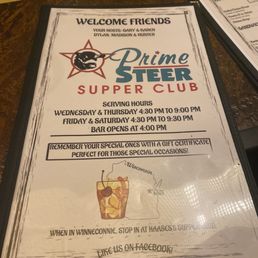 a menu for prime steer supper club a menu for prime steer supper club