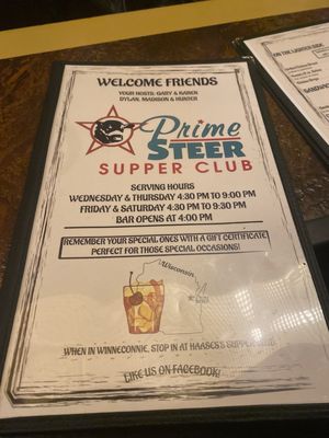 Menu photo 1 Prime Steer Supper Club Kaukauna, WI Menu photo 1 Prime Steer Supper Club Kaukauna, WI