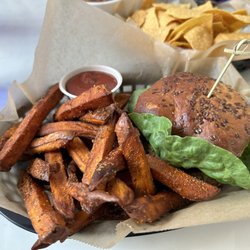 Rosetta's Kitchen - Veggie burger and sweet potato fries.