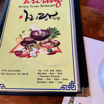 Arirang Korean Restaurant - The menu. - Korean Near Me - San Antonio, Texas