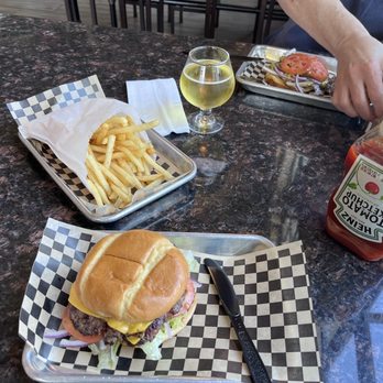 Rustwater Kitchen & Taproom - Cheeseburger and a side of hot fries. Enough for two. - Beer Bar Near Me - Fairfield, California