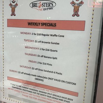Brustersice Cream - Weekly Specials - Ice Cream & Frozen Yogurt Near Me - Atlanta, Georgia