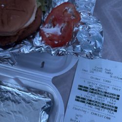 Cook Out - My husband is severely allergic to tomato and request NONE be on his sandwich which is stated on the receipt