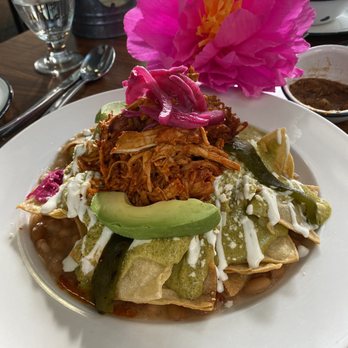 Villa Azteca - This dish is Chilaquiles Poblanos with shredded chicken. Outstanding! - Mexican Near Me - Salinas, California Villa Azteca - This dish is Chilaquiles Poblanos with shredded chicken. Outstanding! - Mexican Near Me - Salinas, California