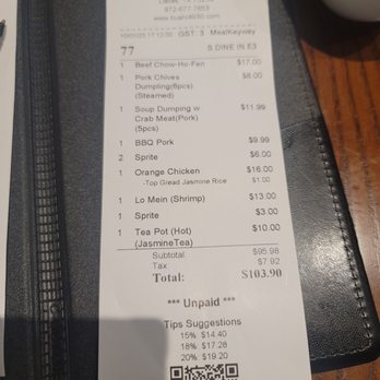 Bushi Bushi - Bill total and items ordered - Dim Sum Near Me - Dallas, Texas