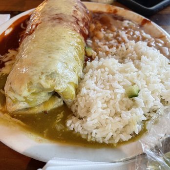 Baja Fish Tacos - Wet asada burrito combo 1/2 red 1/2 green sauce - Mexican Near Me - Orange, California Baja Fish Tacos - Wet asada burrito combo 1/2 red 1/2 green sauce - Mexican Near Me - Orange, California