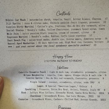 Convivo Restaurant and Bar - Menu as of 8/26 - Bars Near Me - Santa Barbara, California
