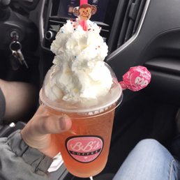 Red Bull Italian soda. barista picked the flavor: white peach, passion fruit, and pineapple I think it was. With "the works"