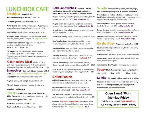 Menu photo 1 Lunchbox Cafe Ellensburg, WA Menu photo 1 Lunchbox Cafe Ellensburg, WA