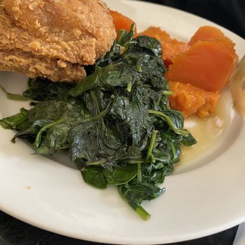 Melba's Restaurant - Fried chicken meal with yams and spinach - Southern Near Me - New York, New York