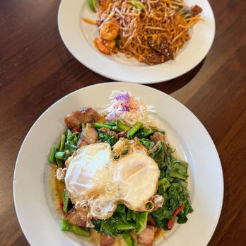 Real Thai Cuisine - Kha Nah Moo Grob and Pad Thai - both were delicious! - Thai Near Me - Arlington, Texas Real Thai Cuisine - Kha Nah Moo Grob and Pad Thai - both were delicious! - Thai Near Me - Arlington, Texas