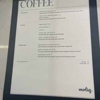 Motiq - menu - Coffee & Tea Near Me - Los Angeles, California