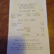 Photo of Sizzler - San Diego, CA, United States. Receipt 7/12/21