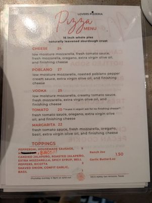 Menu photo 4 Lovers Pizzeria San Antonio, TX Menu photo 4 Lovers Pizzeria San Antonio, TX