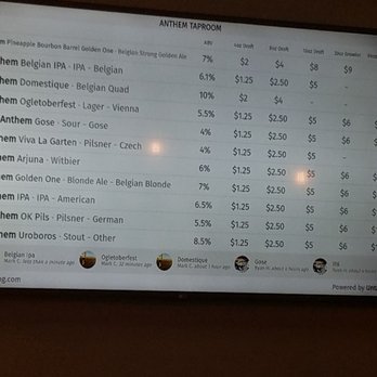 Anthem Brewing Company - The menu!!! - Breweries Near Me - Oklahoma City, Oklahoma